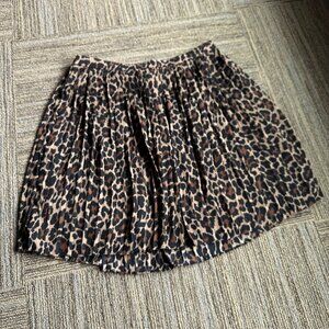 J. Crew Factory Leopard Print Back Zip Pleated Lined Mini Skirt Black Sz 4